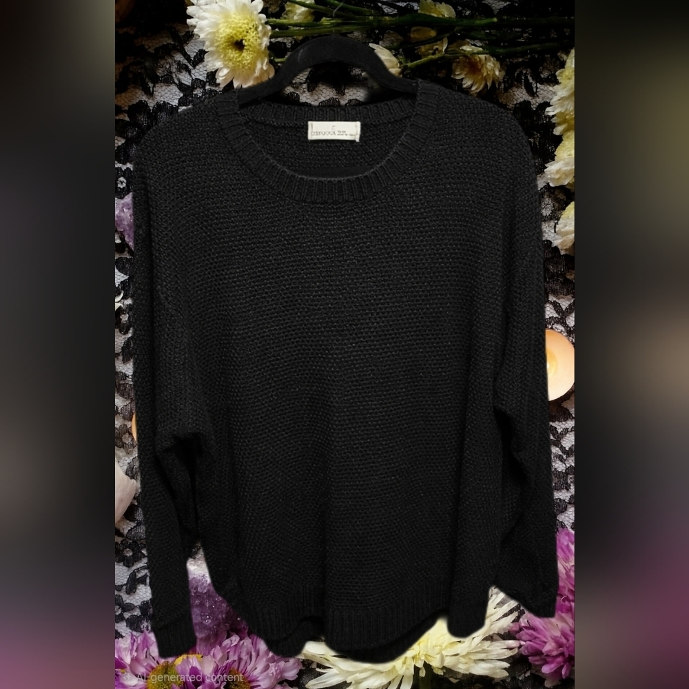 Black‎ Textured Knit Sweater Oversized | Chunky Crewneck Pullover | 2X/3X